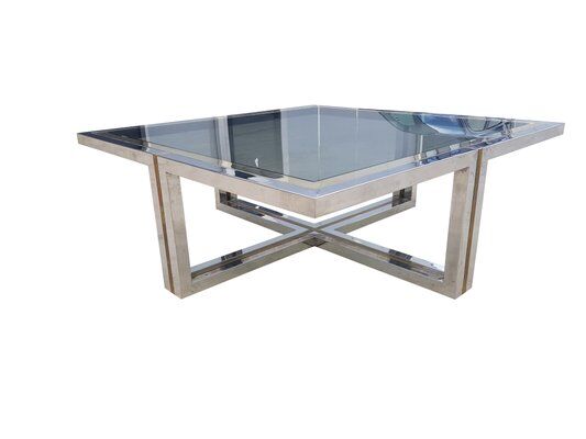 Vintage coffee table in brass and chrome, 1970