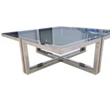 Table basse vintage en laiton et chrome, 1970