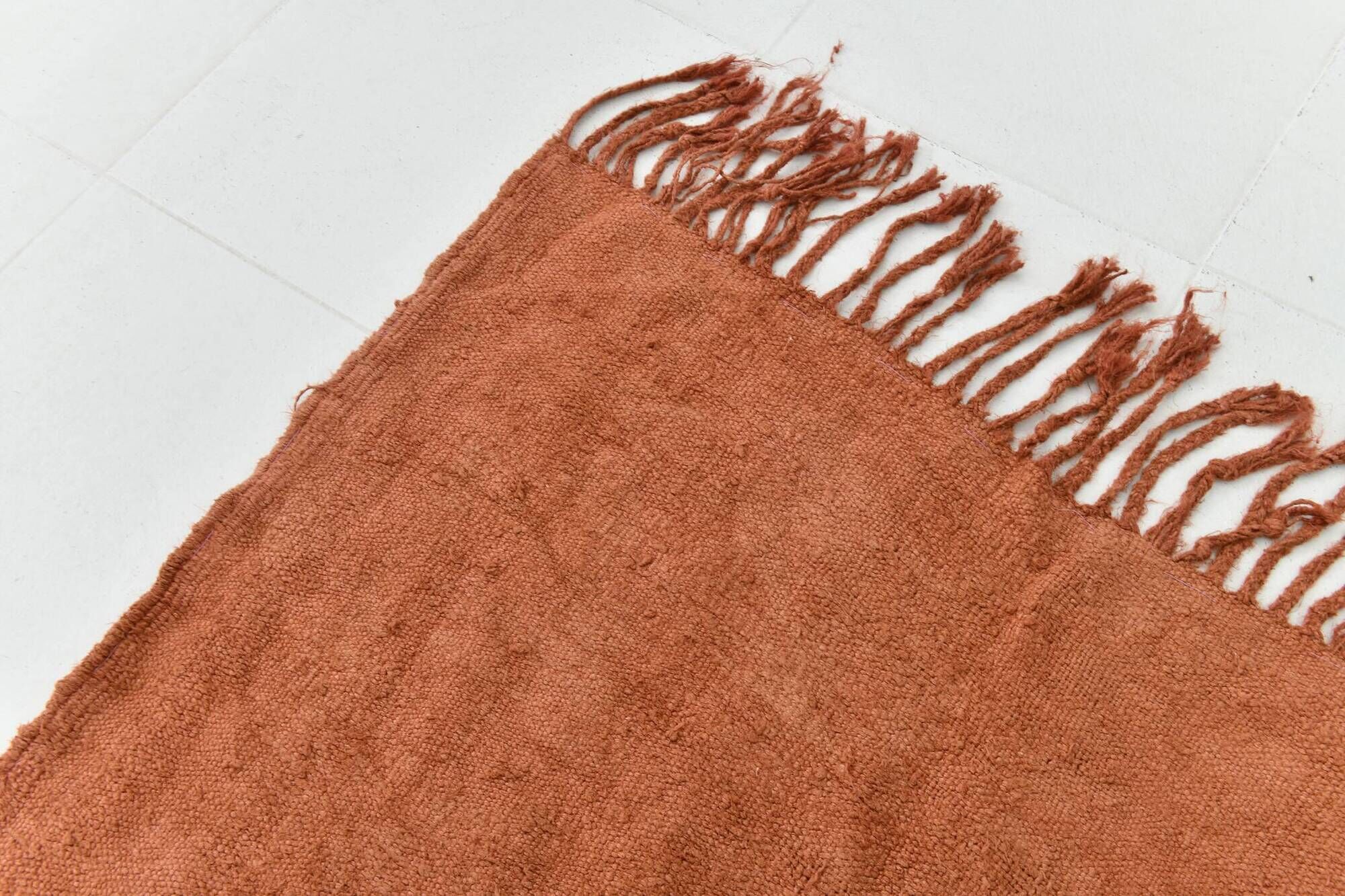 Kilim Turc Vintage Terracotta Uni, Tapis Naturel pour Salon et Chambre