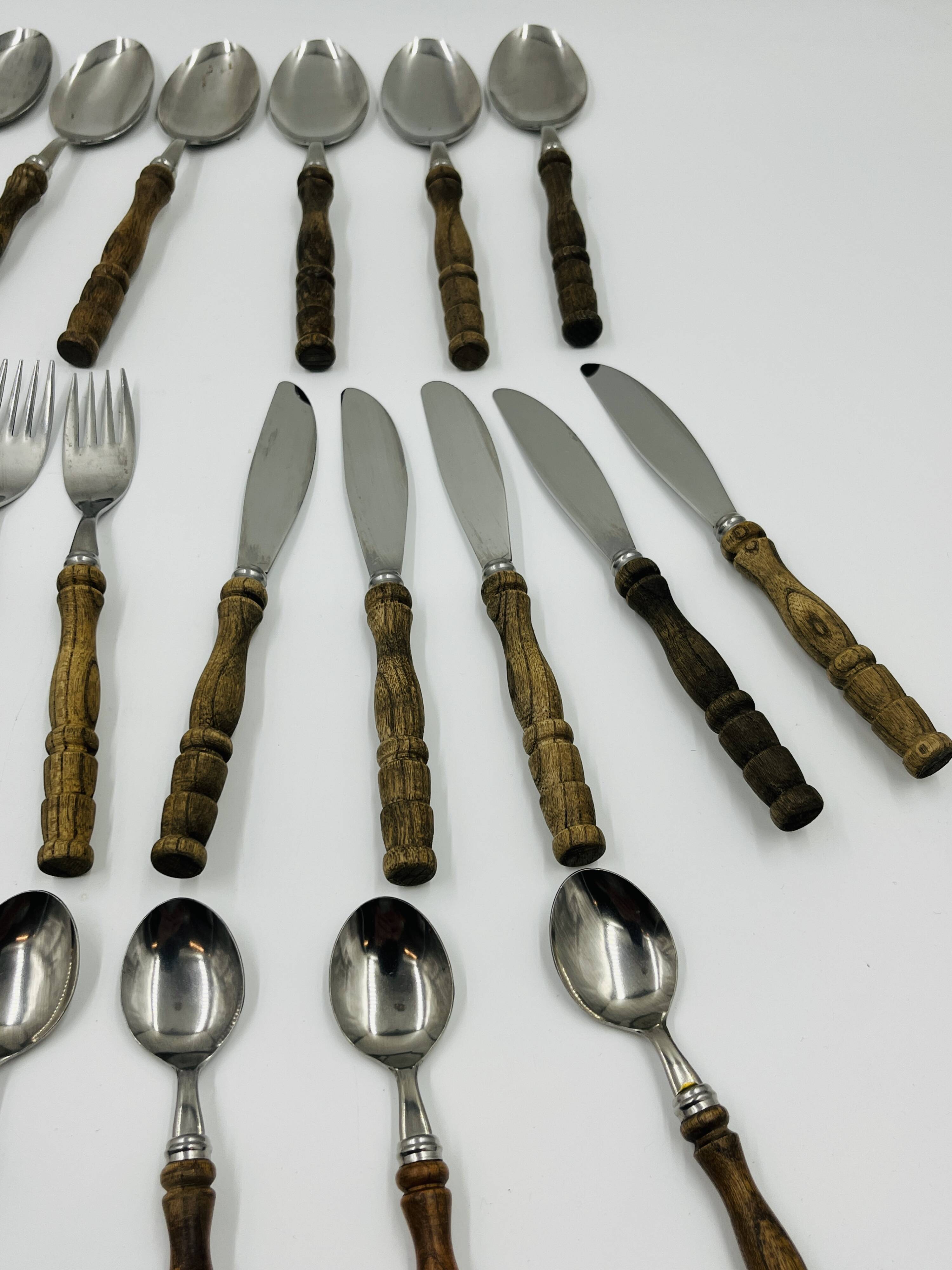 Vintage cutlery set 22 pieces wooden style handles