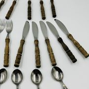 Vintage cutlery set 22 pieces wooden style handles