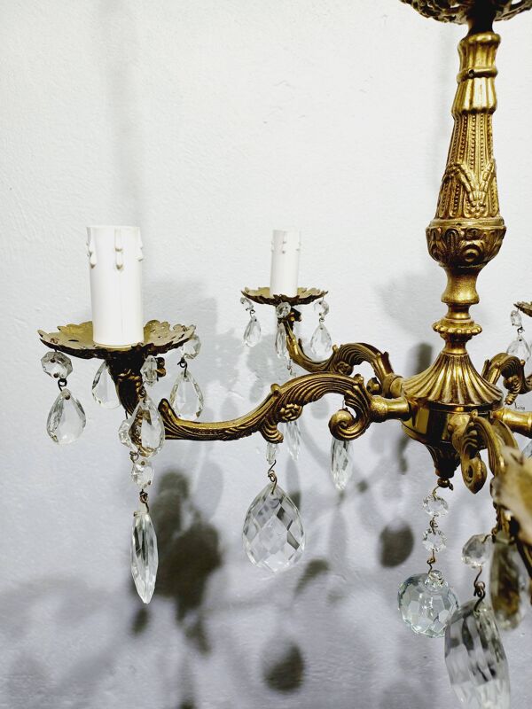 Lustre 5 lumières en bronze et laiton Louis XV