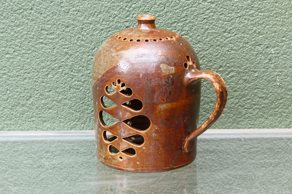 Signed enamelled stoneware lantern, Puisaye