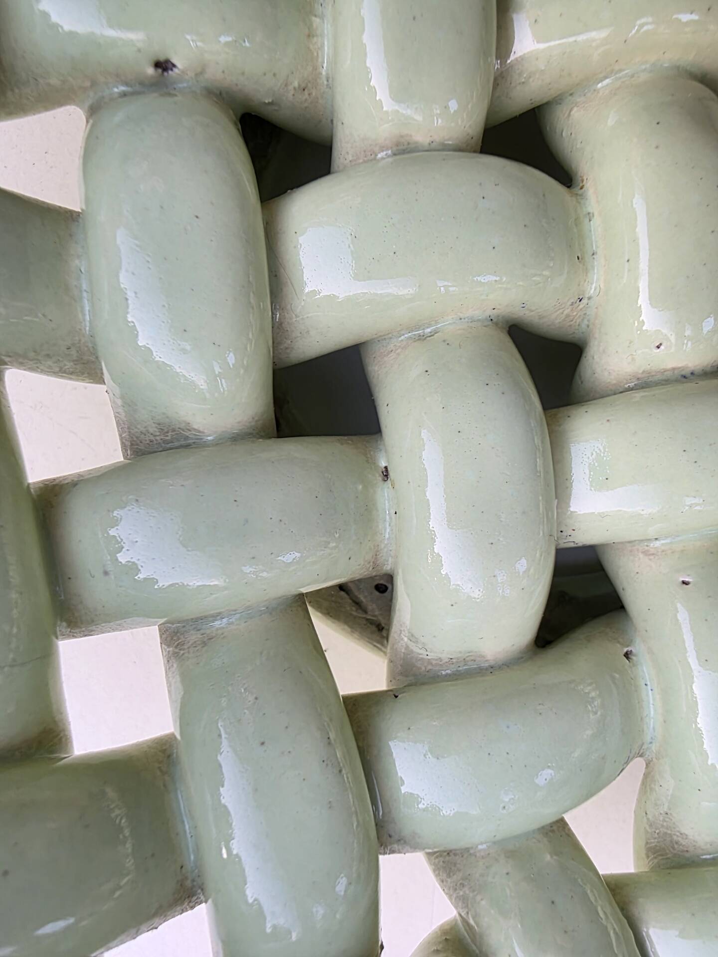 Light green woven ceramic basket Jérome Massier Vallauris