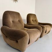 Lot of 2 cosy fabric armchairs, French design, vintage 1970s.
