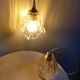 Pair of draped blown glass hanging lamps, ocher twisted wire