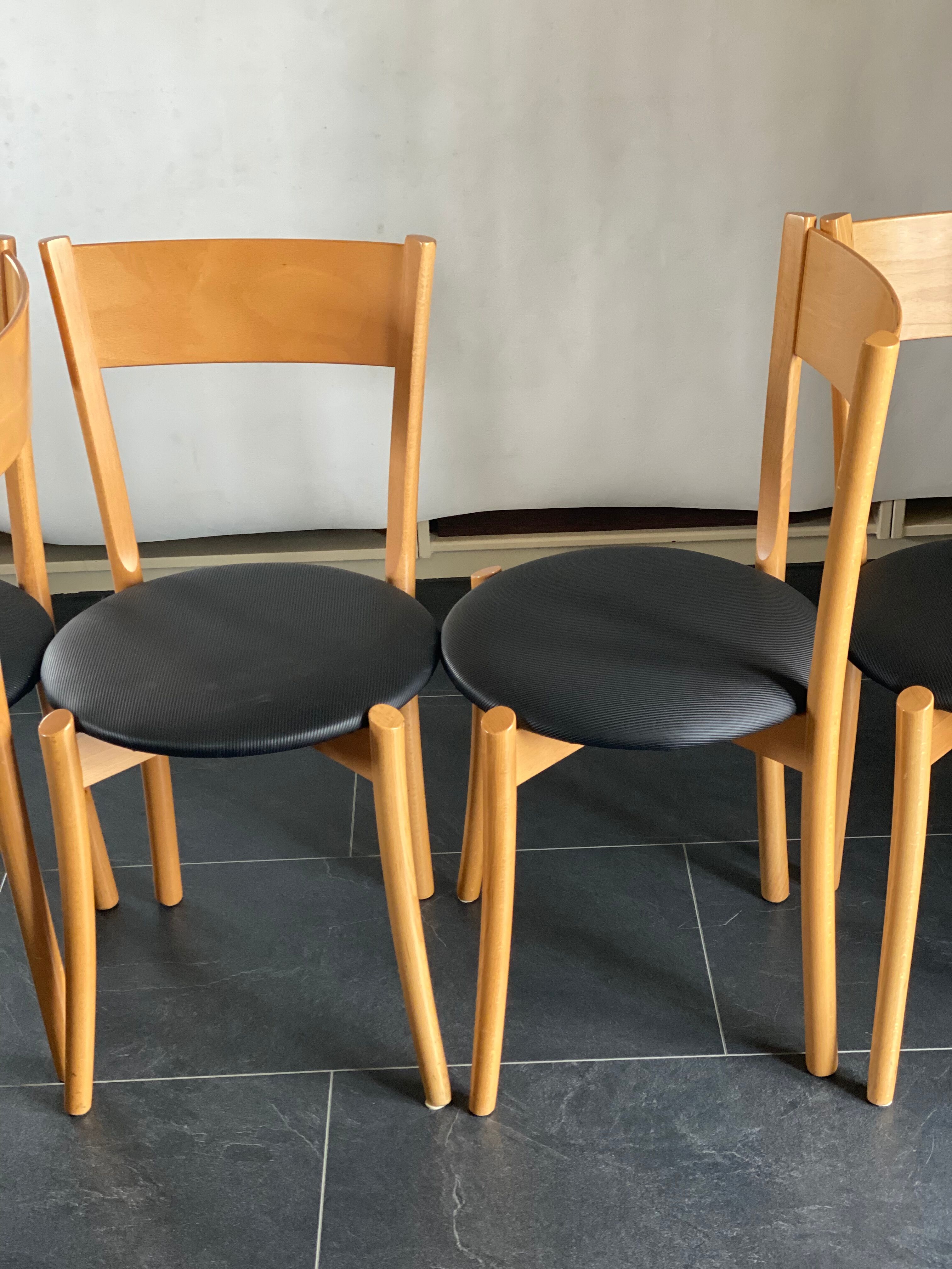 Set of 4 vintage pine dining chairs