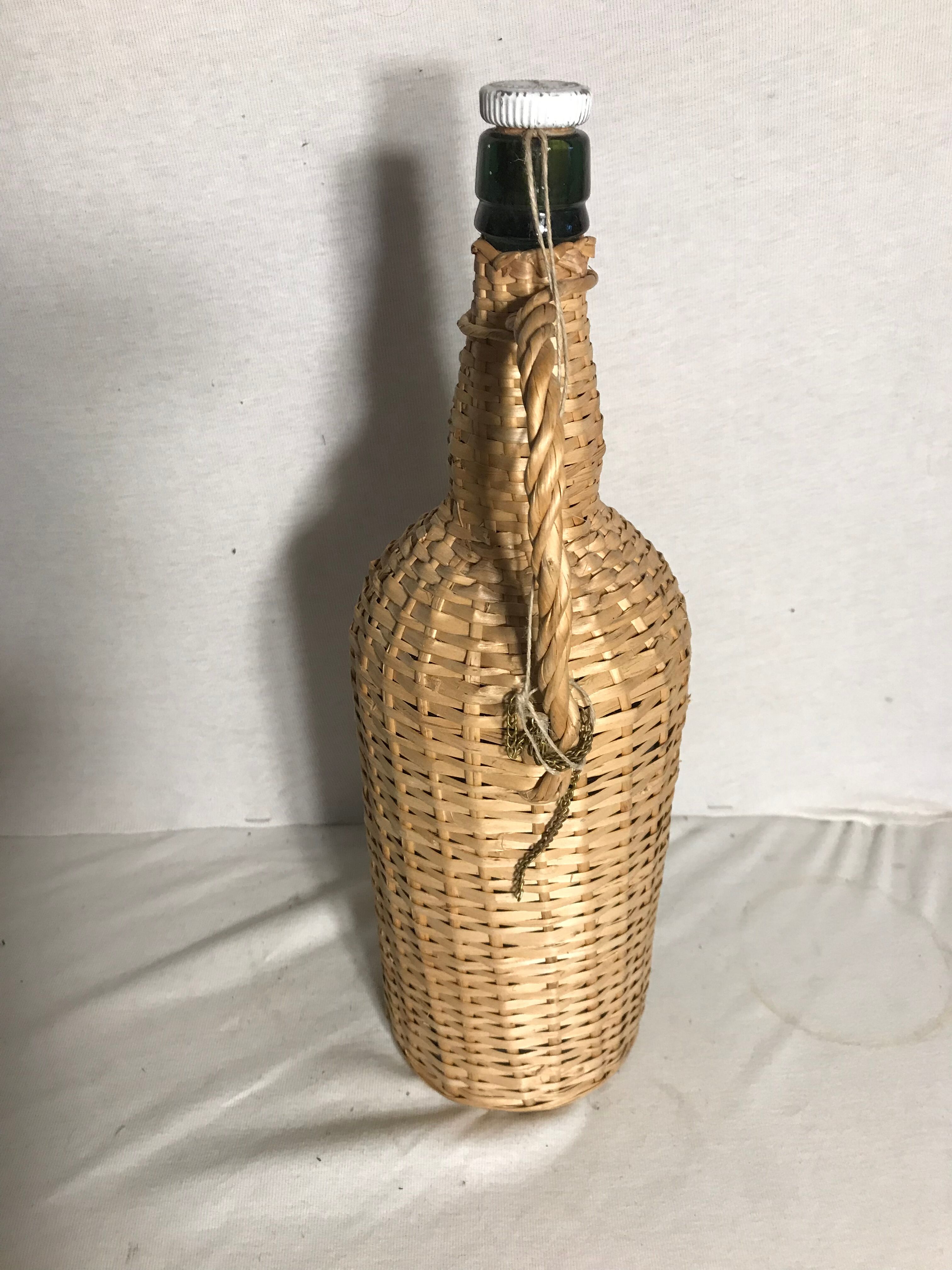 Demijohn bottle old woven wicker rattan + cove bottle vintage