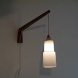 Scandinavian wall lamp "gallows" in wood and opaline 1960