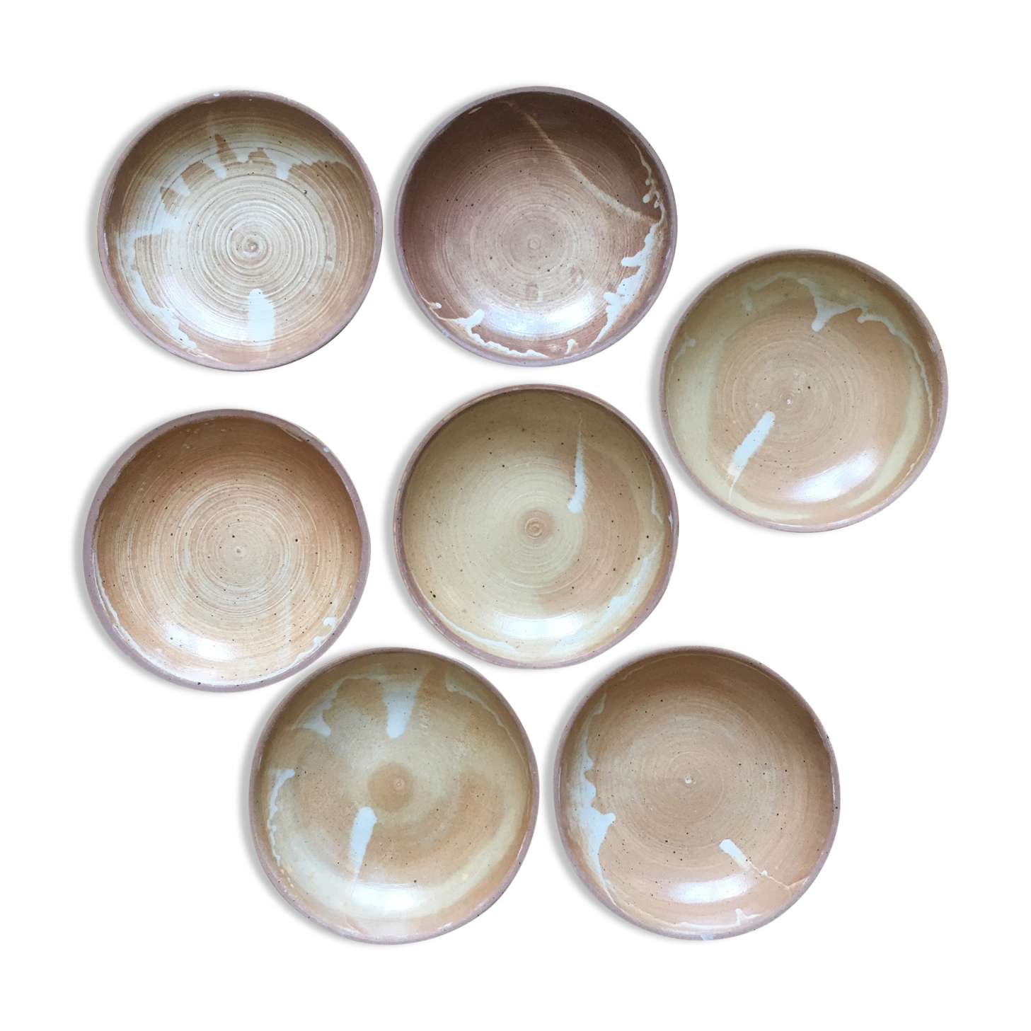 Lot of 7 dishes low in sandstone enameled Vintage