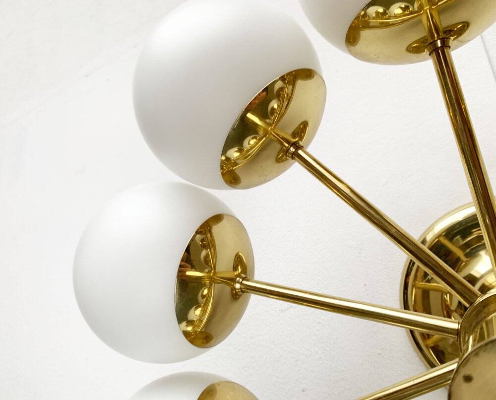 German brass ceiling lamp in mid-century modern space style by Kaiser Leuchten, 1960s.