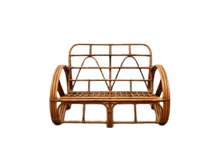 Banquette « Bretzel » en rotin vintage – années 1960-1970