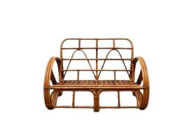 Banquette « Bretzel » en rotin vintage – années 1960-1970