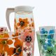 Flowered glass lemonade set, carafe and 6 matching glasses