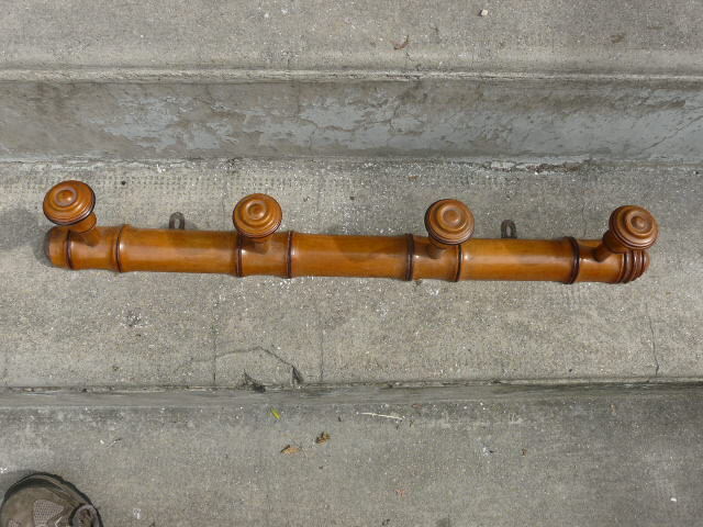 Bamboo style wooden coat holder 40s, 8 hooks