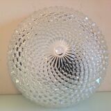 Round glass ceiling lamp diamond tips, vintage 60/70s