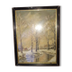 Old framed painting, oil "Wood under the snow", signed