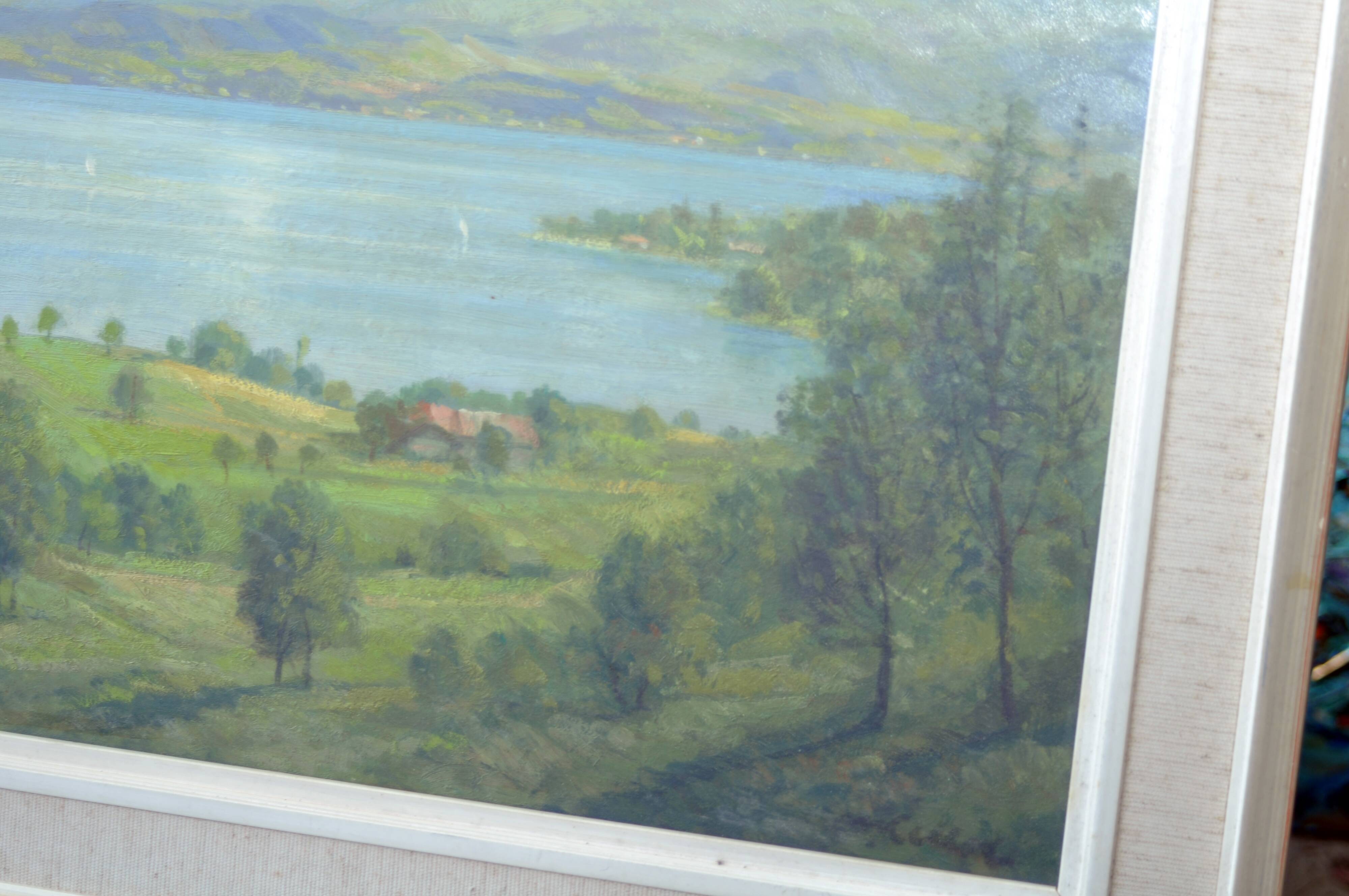 Tableau, peinture a l huile lac du salagou