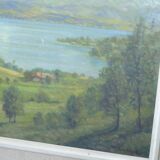 Table, oil painting lake of salagou