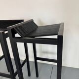 2 tabourets de bar modernistes en bois noir et acier par Ruud Jan Kokke, années 1980