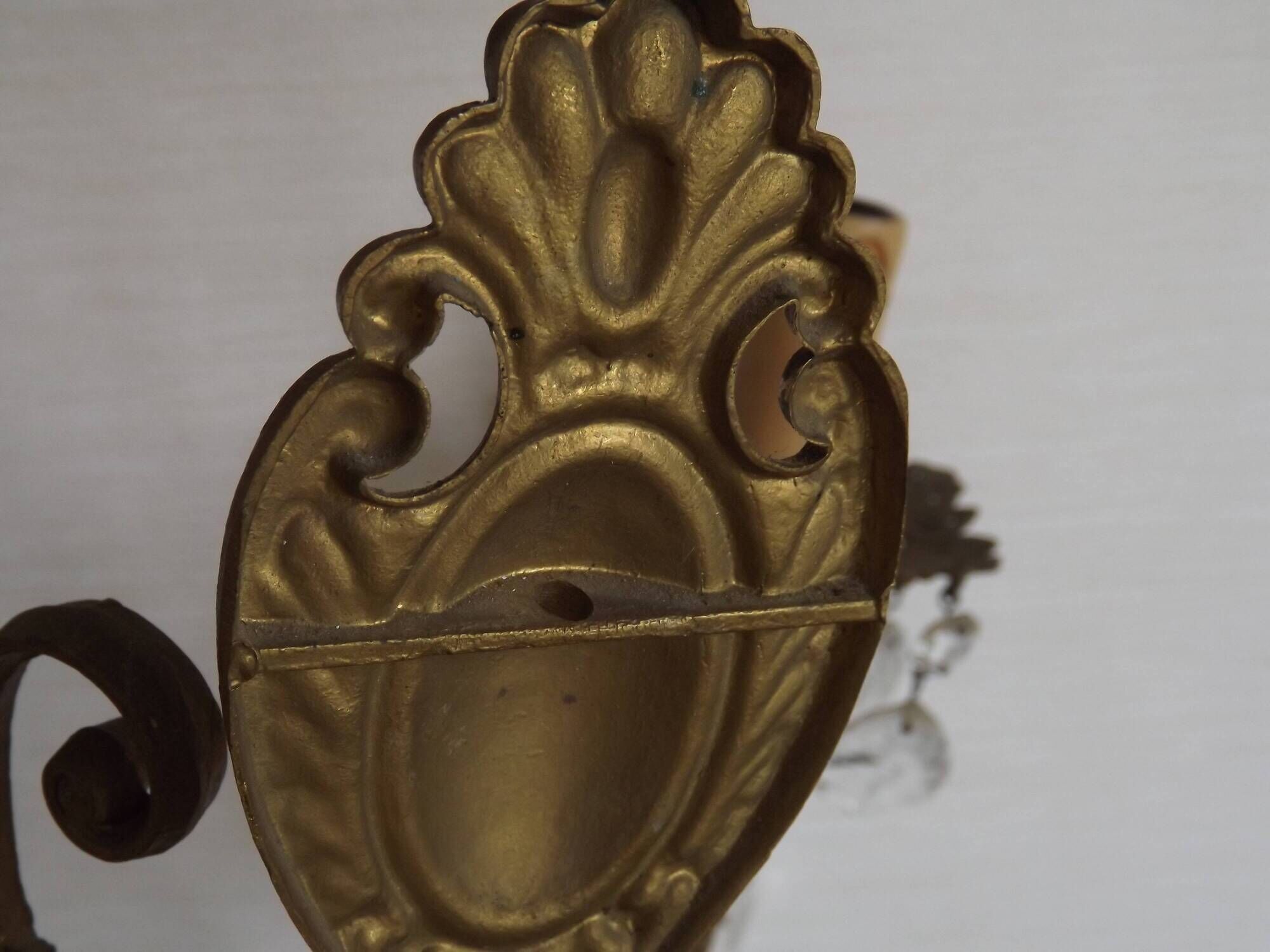 French Vintage Double Bronze & Crystal Wall Light - Stylized Dolphin Detail