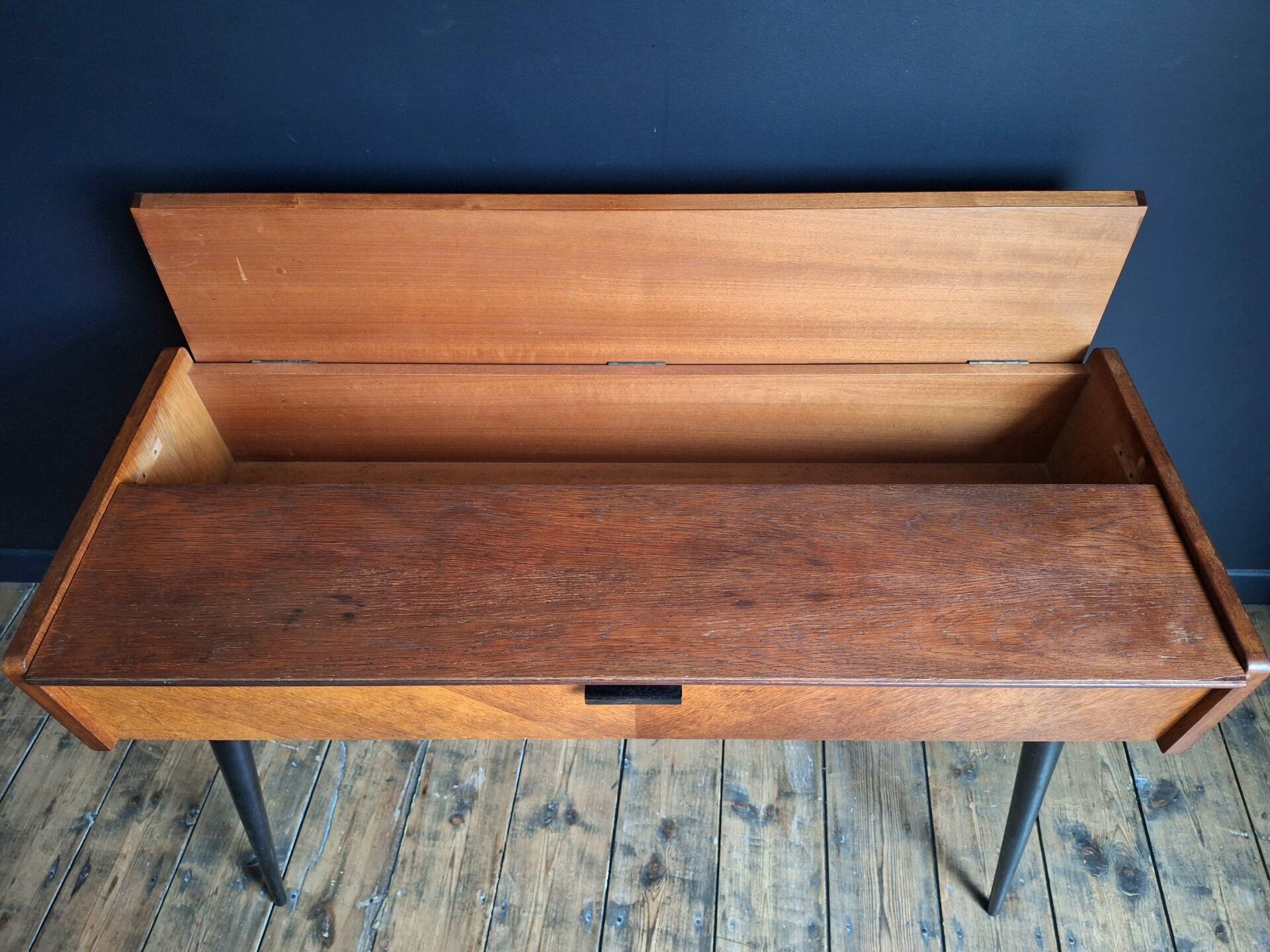 Vintage furniture with tapered legs, desk, console, dressing table.
