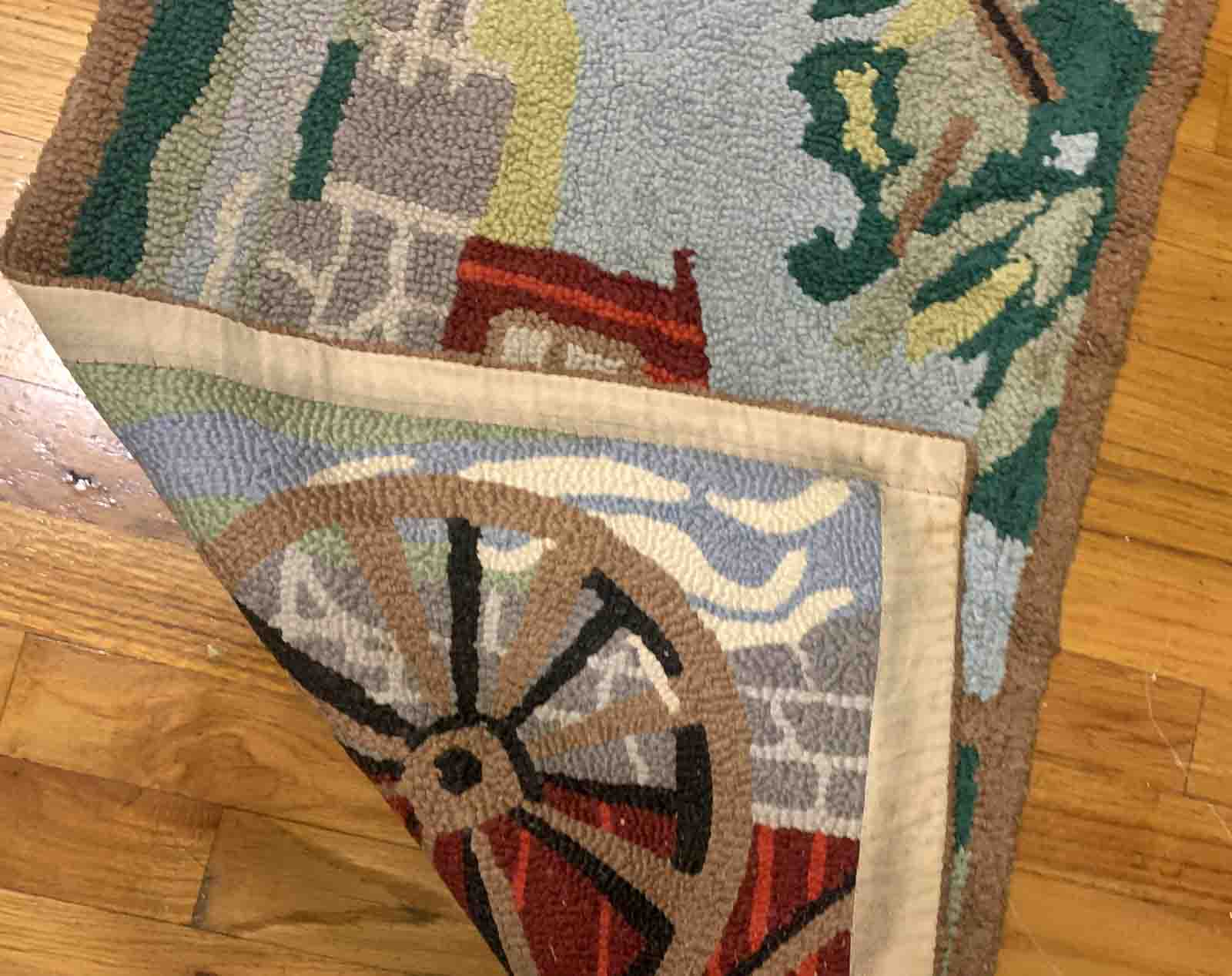 Old American Carpet Hooked handmade 58cm x 90cm 1930s