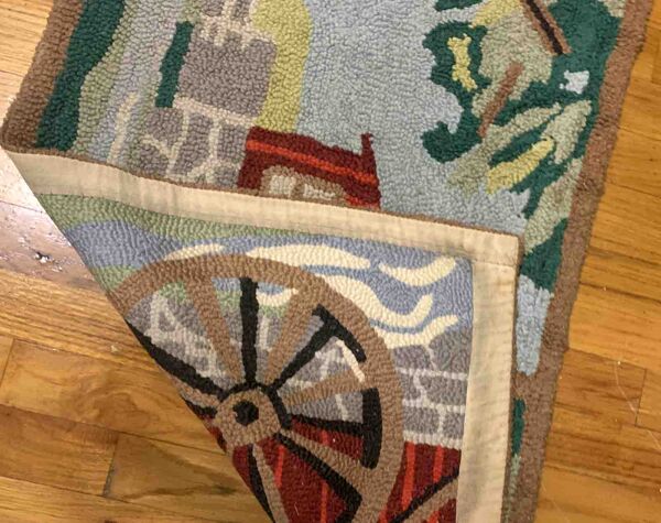 Old American Carpet Hooked handmade 58cm x 90cm 1930s