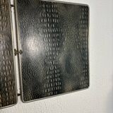 Vintage 1930s triptych barber mirror in black faux crocodile leather - 33 x 84 cm