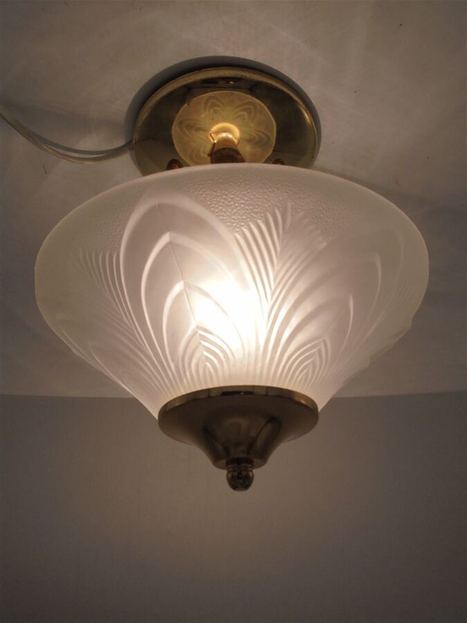Glass and gilded metal ceiling lamp