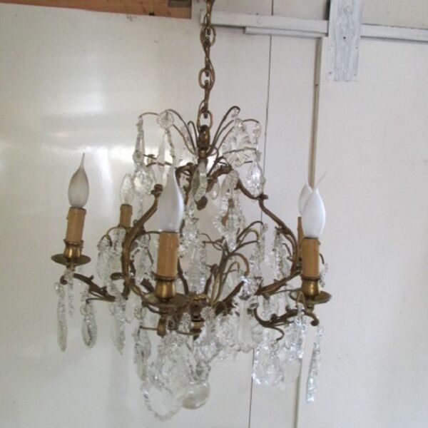 Lustre en bronze à pampilles Louis XV, Louis XVI