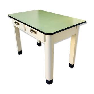 Kitchen table with drawers formica tray wooden footing 1950