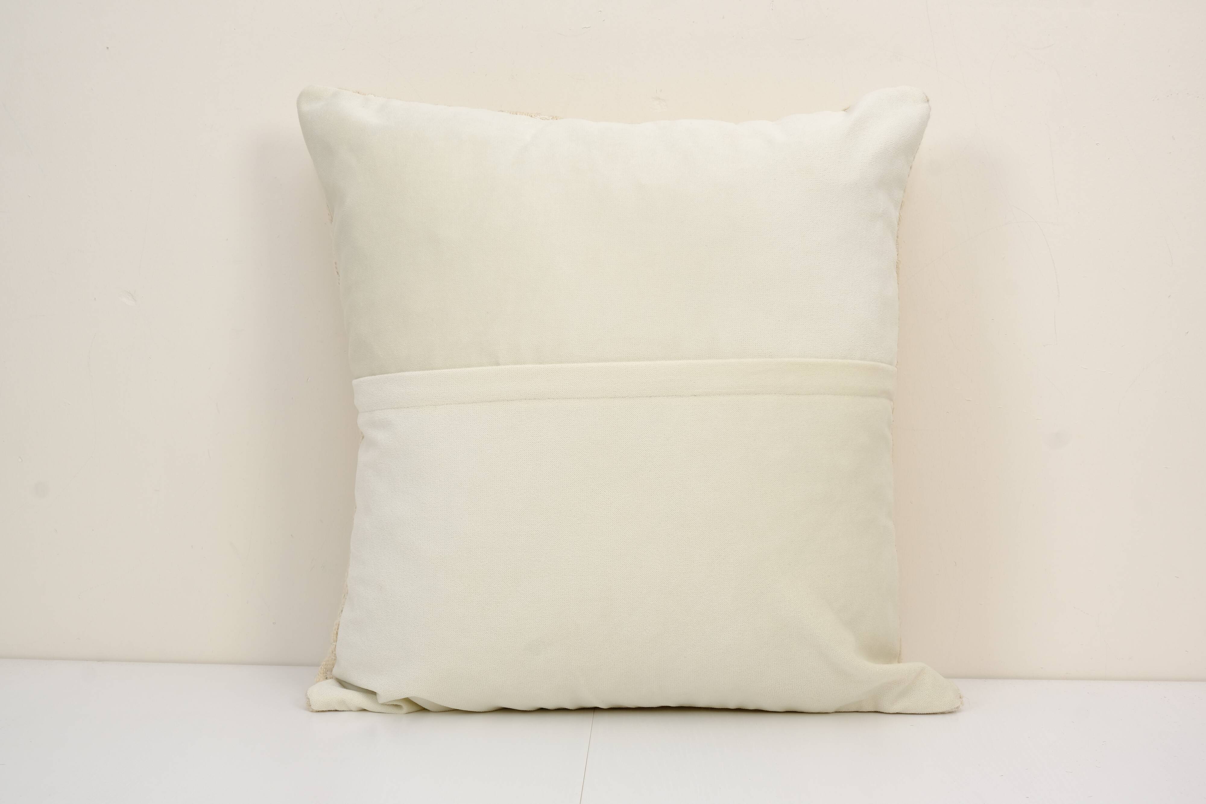 Square white kilim pillow with floral motif, handmade tribal vintage kilim pillow, boho throw pillow