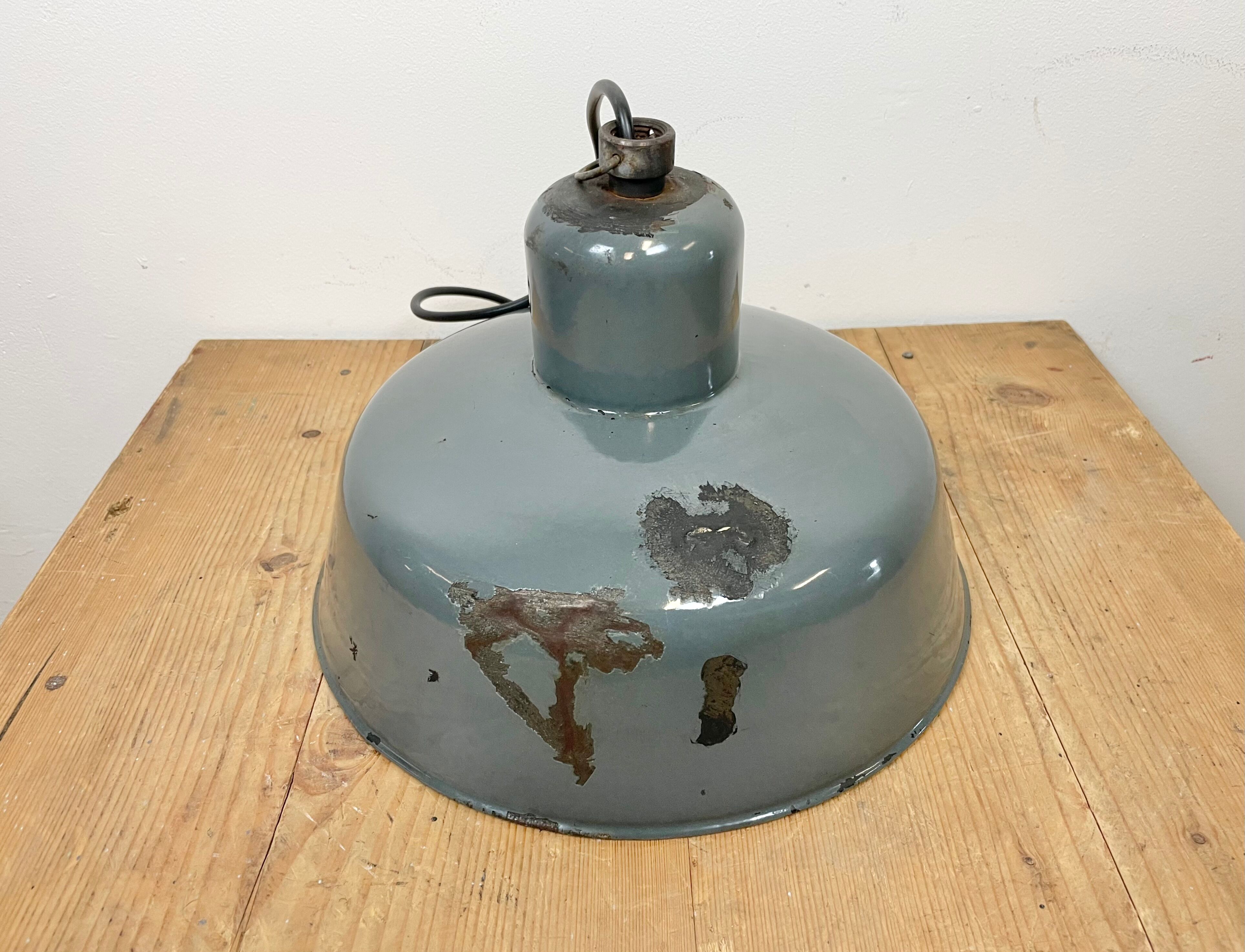 Industrial grey enamel pendant lamp from siemens, 1950s
