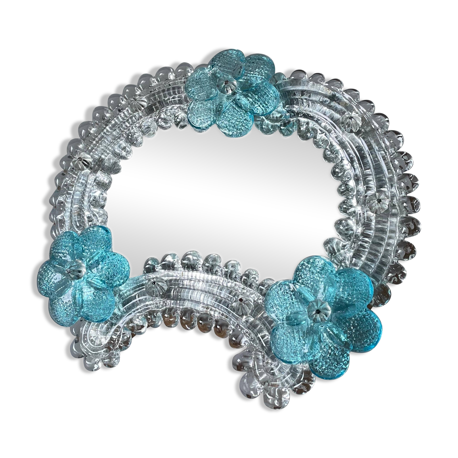 Small blue and white glass table or wall mirror from Murano, 1960s, Italy.