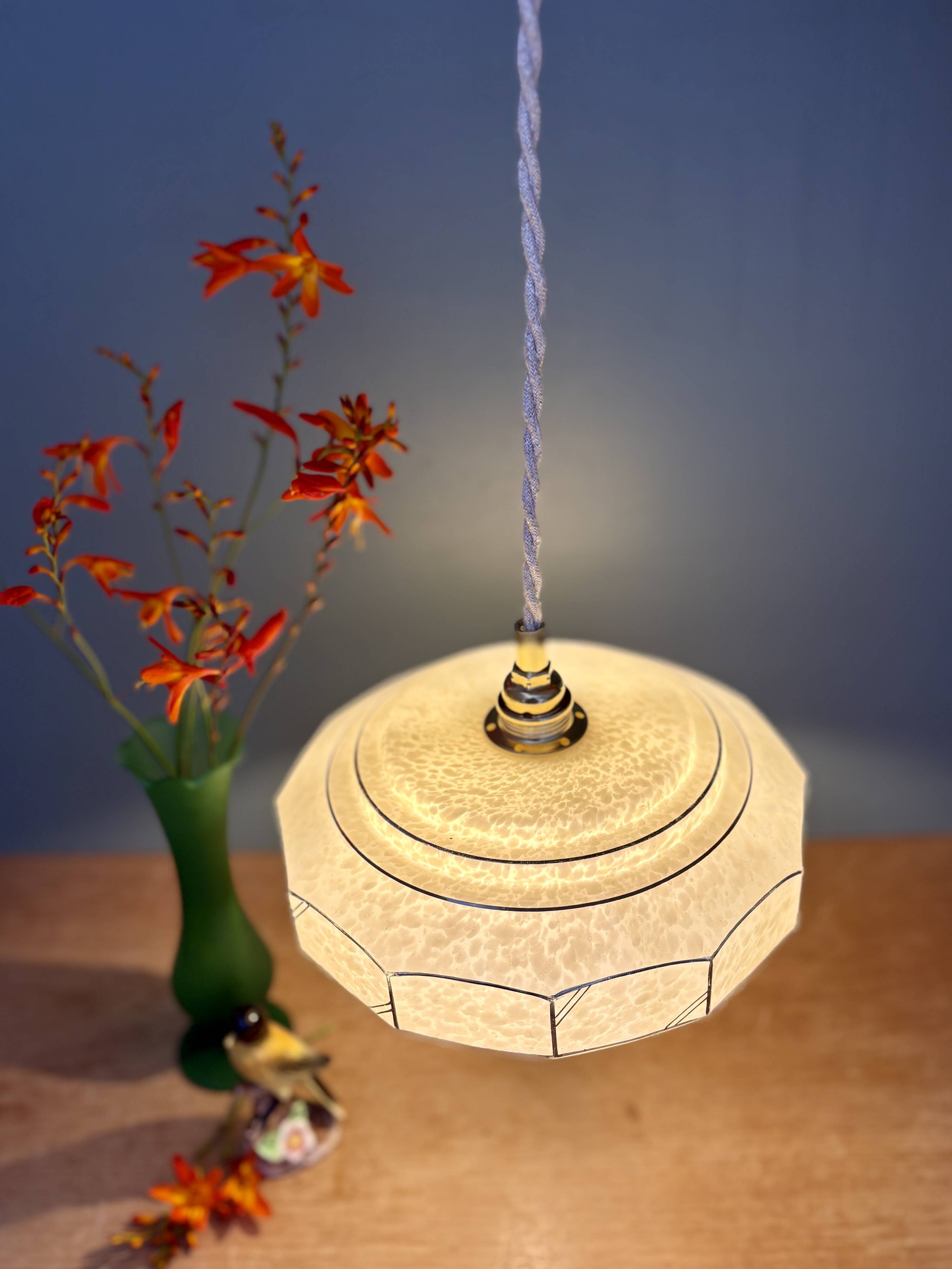 Vintage Art Deco glass pendant light in yellow Clichy.