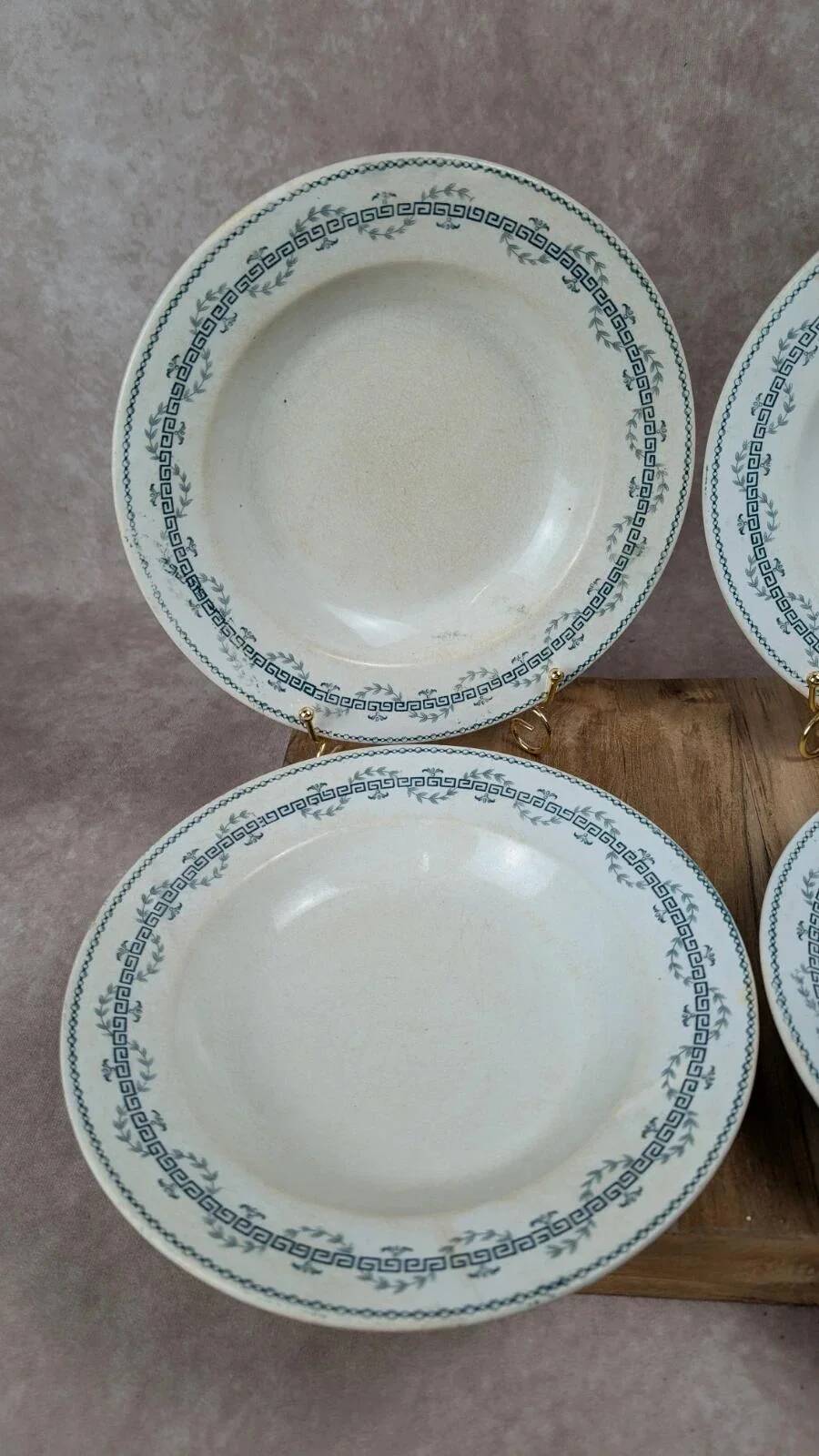 Lot de 4 assiettes creuses anciennes Gien – Terre de Fer modèle Austerlitz