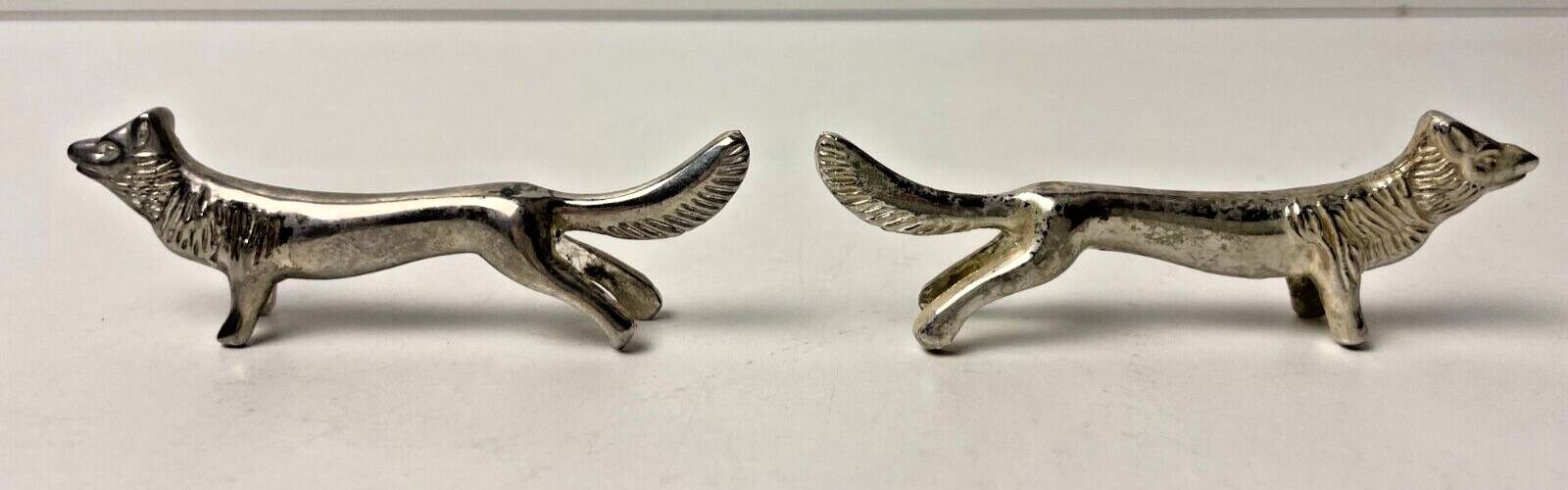 6 Vintage Silver Metal Knife Rests - Elegant Fox Design