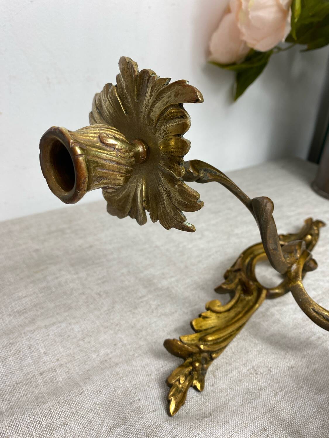 Two Louis XV style bronze wall candlesticks