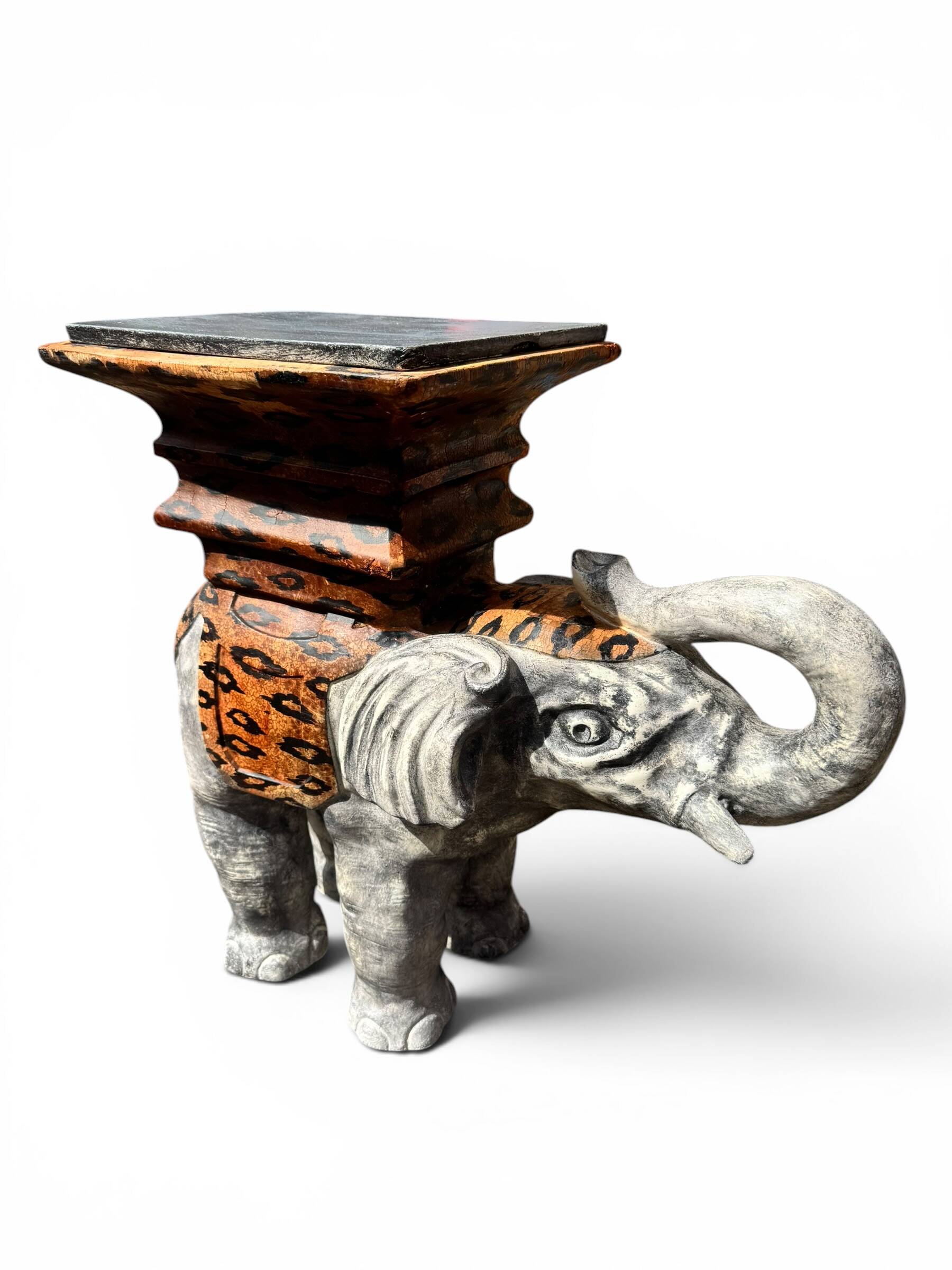 Elephant side table – leopard pattern – Jansen style 1970