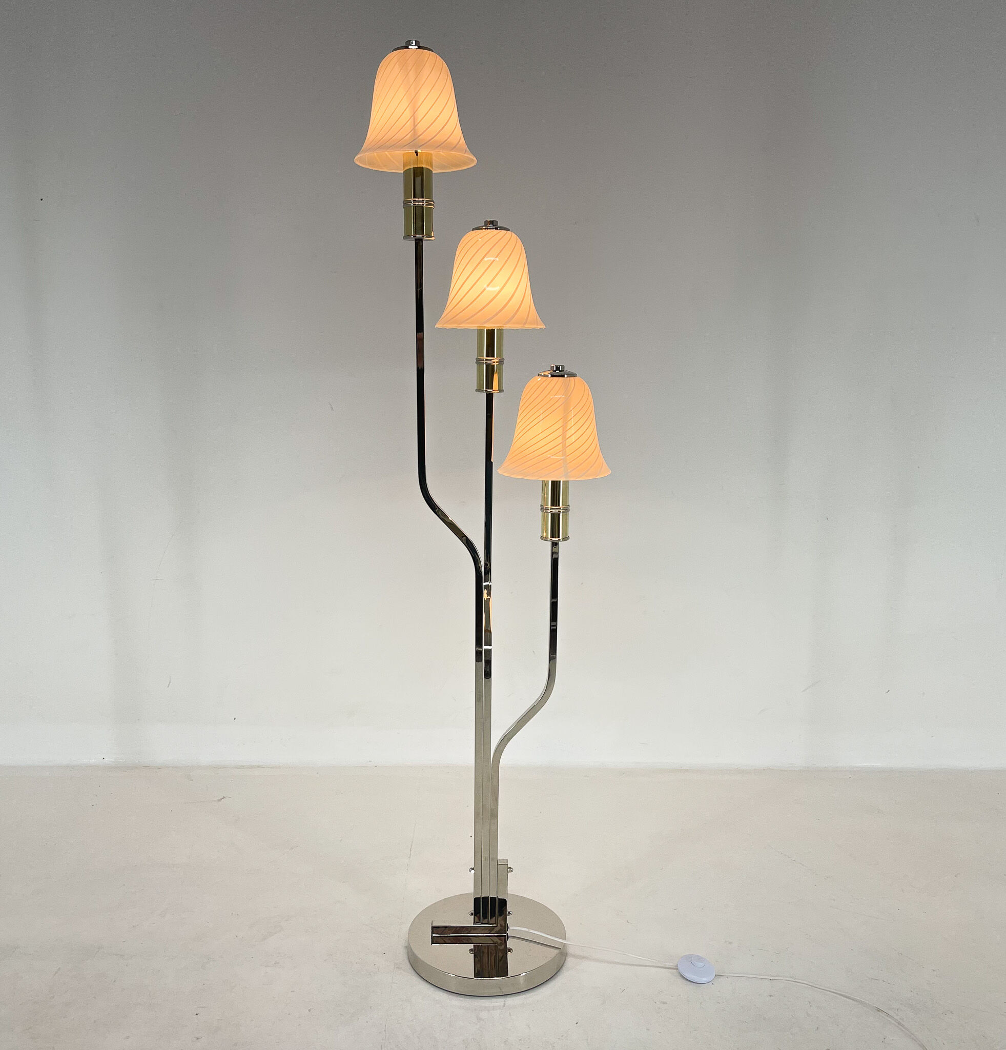 Italian Chrome & Murano Glass 'Magic Mushrooms' Floor Lamp, 1970's