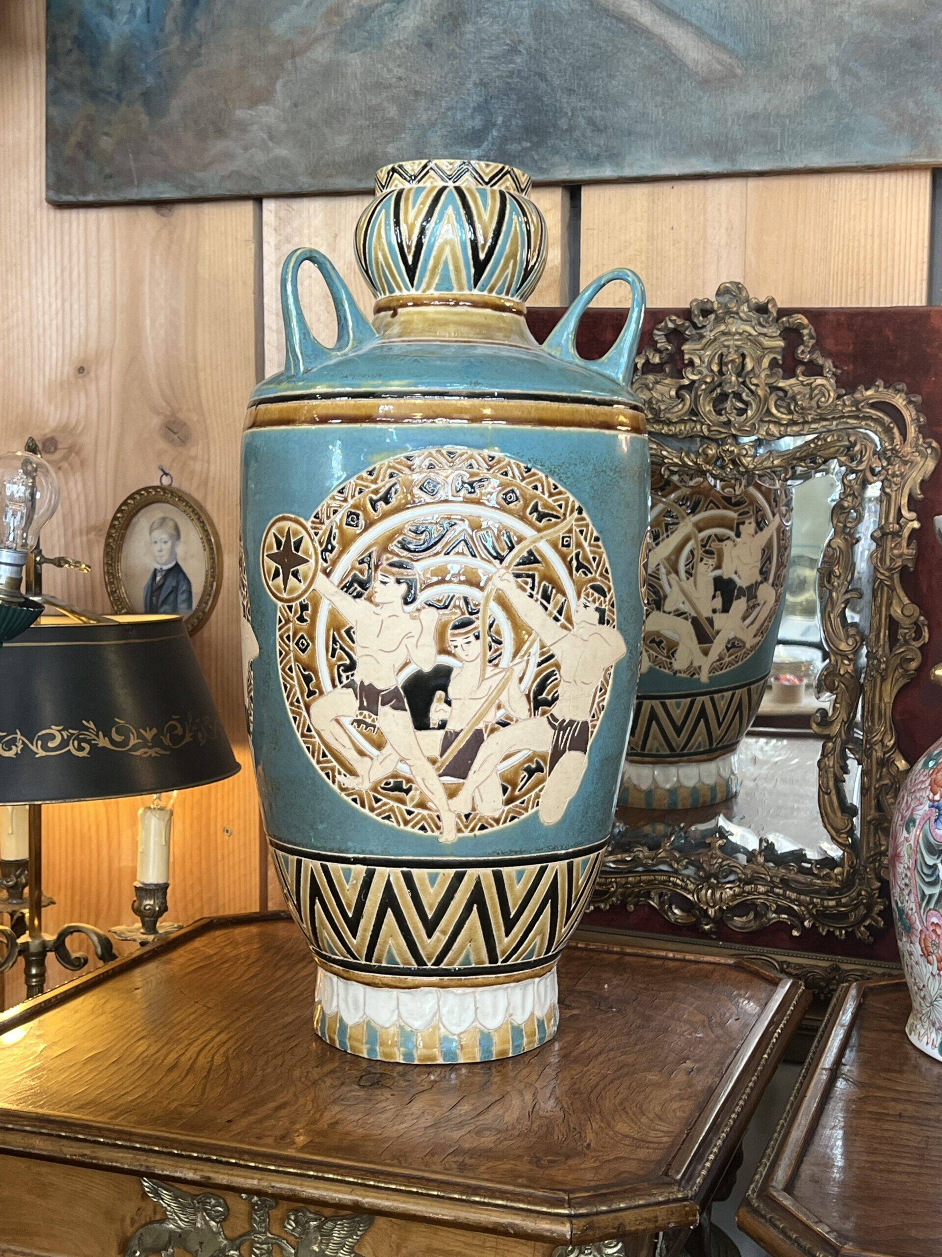 1970s ceramic floor vase, vintage decor, H 56 cm