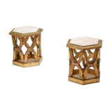 Carved gilded wooden side tables with marble tray - 1970