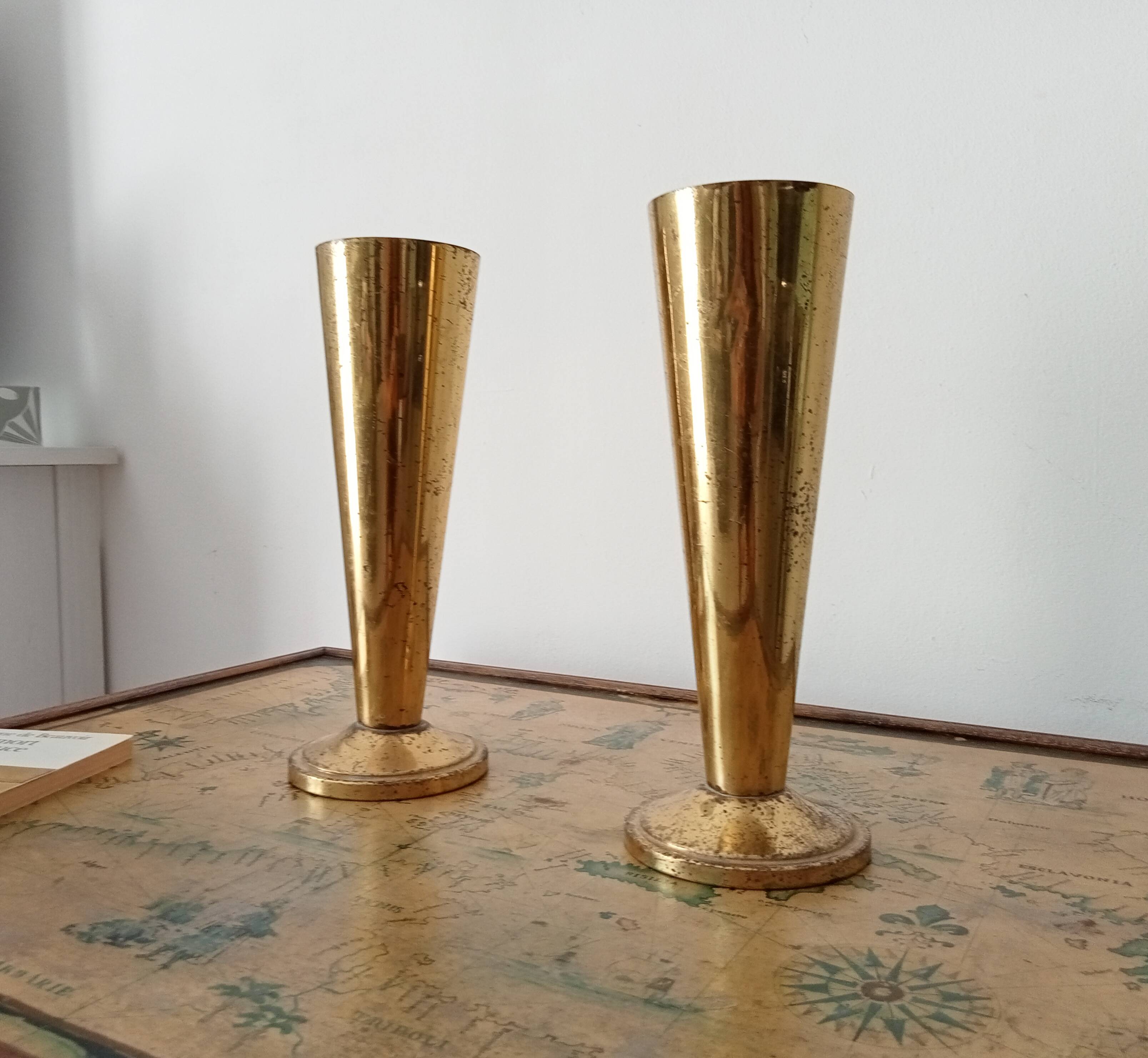 Pair of old folk art shell vases 1914-18