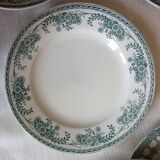 6 old dessert plates, iron earth, green décor