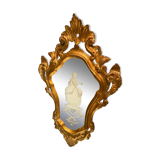 Mirror Rocaille Louis XV gilded wood decorated with a candle display depicting a lady Venice xixth