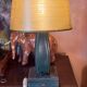 Vintage leather desk lamp with saddle stitching from the 1960s.