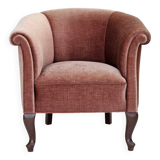 1960s, Danish lounge chair, salmon pink furniture velour, ash wood legs.