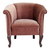 1960s, Danish lounge chair, salmon pink furniture velour, ash wood legs.