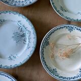 Set of 6 old flat plates in mismatched iron earth